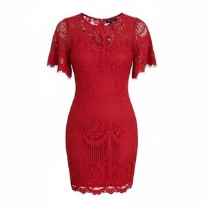 Lulus Red Lace Overlay Mini Cocktail Dress Size M Party Holiday Glam Night Out